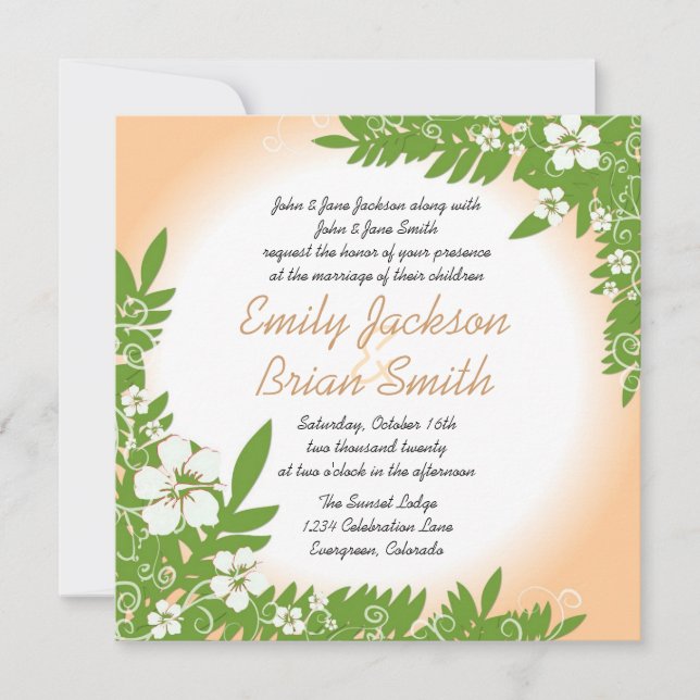 Invitations de mariage pour hibiscus blanc beige p (Devant)