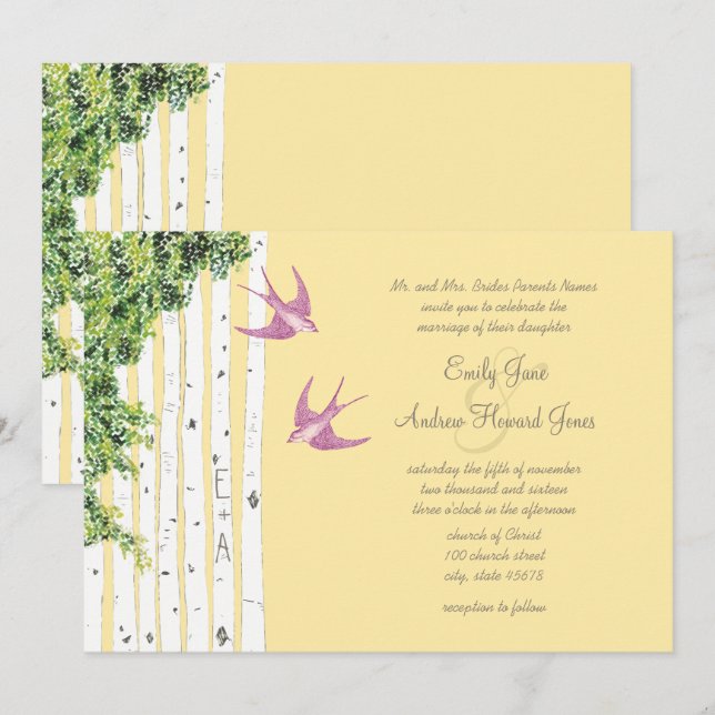 Invitations de mariage pour Inséparable violet Bir (Devant / Derrière)
