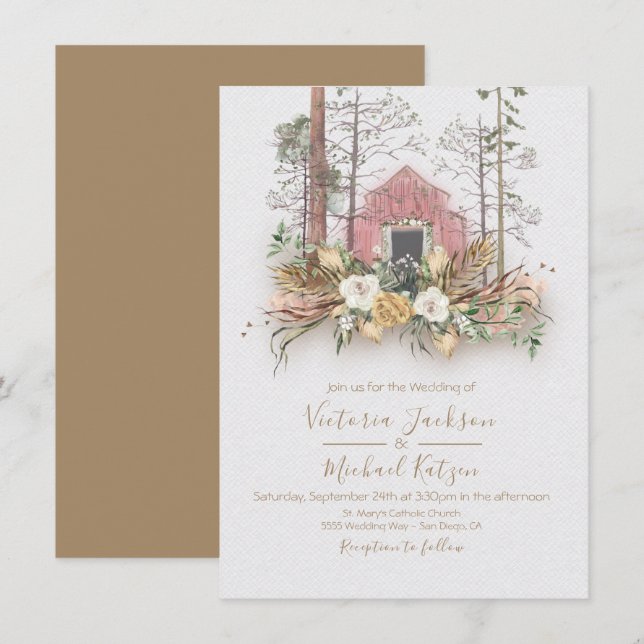 Invitations de mariage pour la forêt de grange de  (Devant / Derrière)