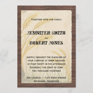 Invitations de mariage pour le blé de campagne