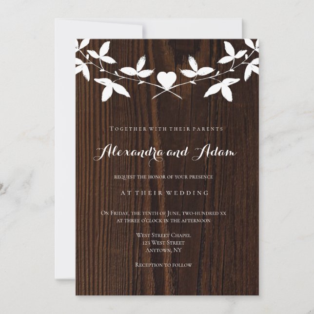 Invitations de mariage pour le coeur de bois rusti (Devant)
