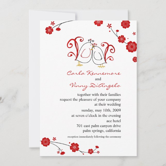 Invitations de mariage pour les oiseaux d'amour et (Devant)