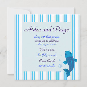 Invitations de mariage rayé de Blue Koi