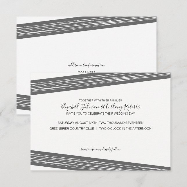 Invitations de mariage rayé noir & blanc moderne (Devant / Derrière)