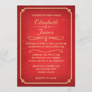 Invitations de mariage Red et Gold Chalkboard