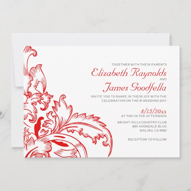 Invitations de mariage Red Flourish (Devant)