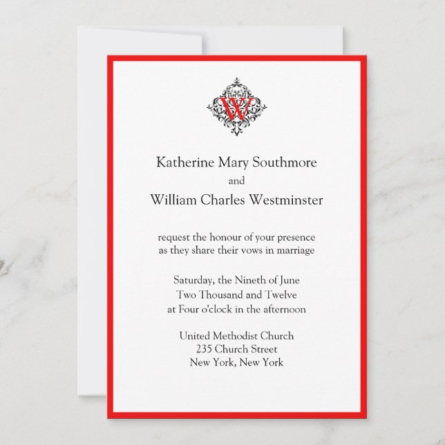 Invitations de mariage Red Monogram (Devant)