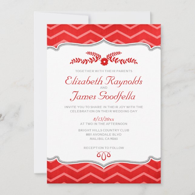 Invitations de mariage Red Zigzag (Devant)