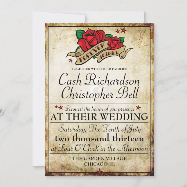 Invitations de mariage Rockabilly Tattoo Rose (Devant)