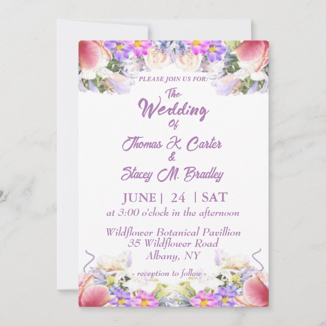 Invitations de mariage romantique du Fleur sauvage (Devant)