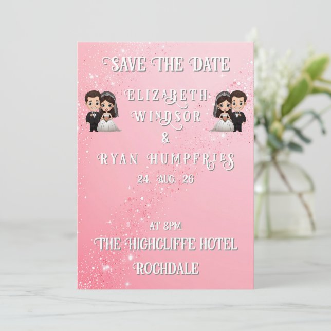 Invitations de mariage rose avec étincelles de dia (Debout devant)