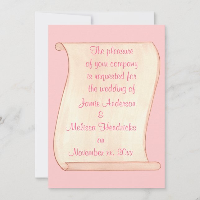 Invitations de mariage rose et beige (Devant)