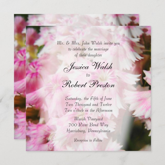 Invitations de mariage rose floral (Devant / Derrière)
