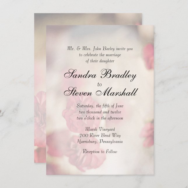 Invitations de mariage rose floral (Devant / Derrière)