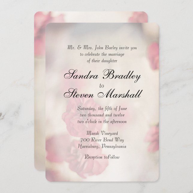 Invitations de mariage rose floral (Devant / Derrière)