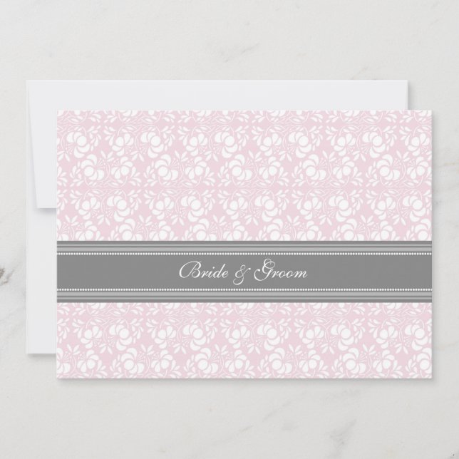 Invitations de mariage rose gris blanc Damas (Devant)