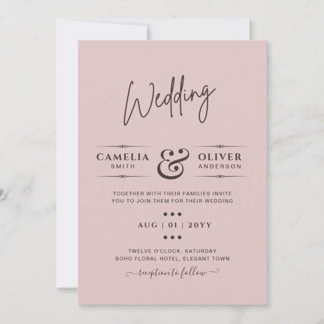 Invitations de mariage rose poussiéreux Budget mod (Devant)