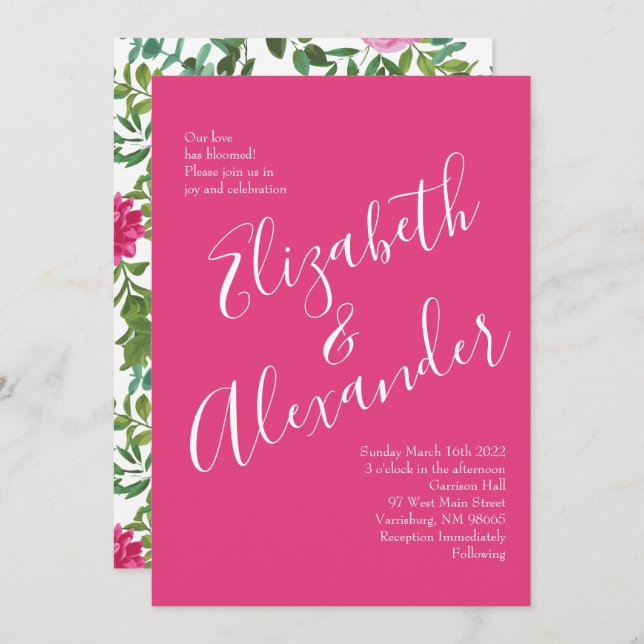 Invitations de mariage rose vif (Devant / Derrière)