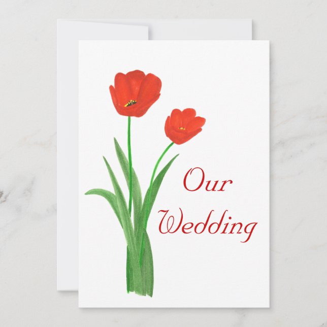 Invitations de mariage rouge, tulipes (Devant)