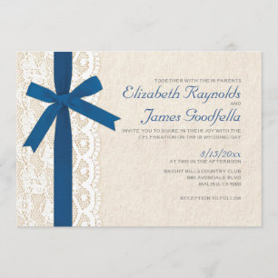 Invitations de mariage Royal Blue Bow et de dentel