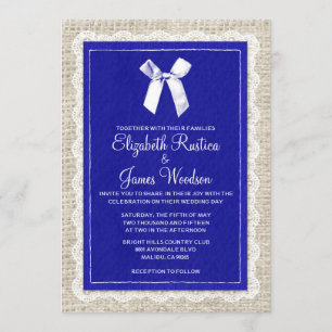 Invitations de mariage Royal Blue Country Burlap