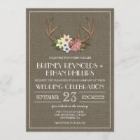 Invitations de mariage Rustic Burlap Deer Antler