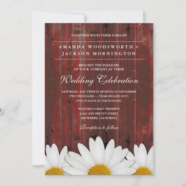 Invitations de mariage rustique à la cantine rouge (Devant)