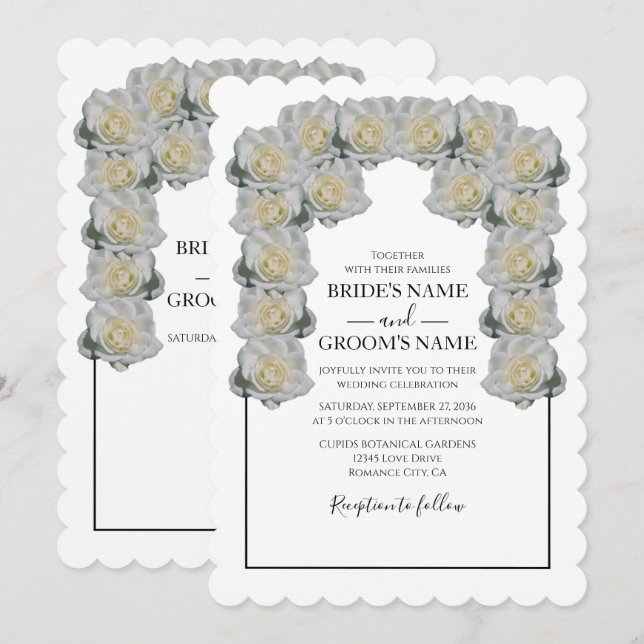 Invitations de mariage rustique blanc Roses (Devant / Derrière)