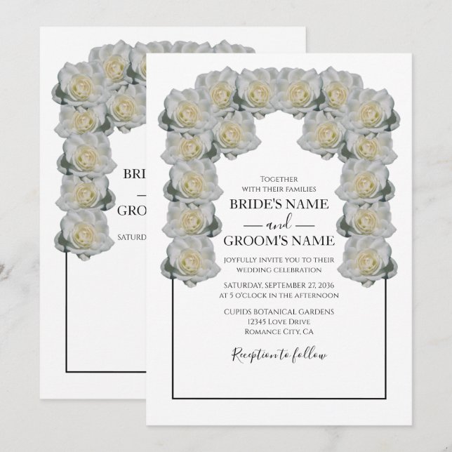 Invitations de mariage rustique blanc Roses (Devant / Derrière)