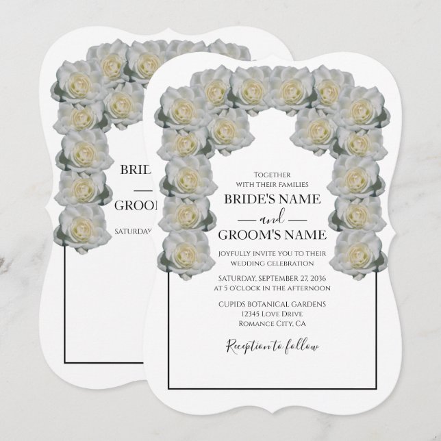 Invitations de mariage rustique blanc Roses (Devant / Derrière)