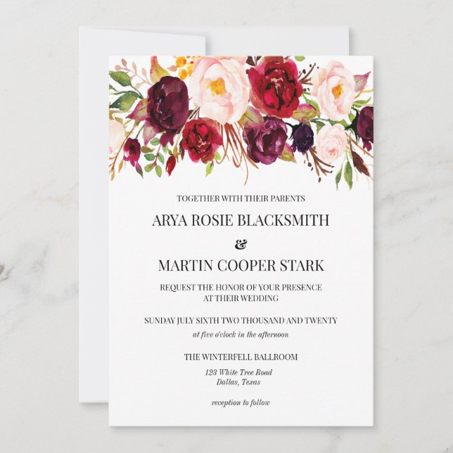 Invitations de mariage rustique, Bourgogne, Bois (Devant)
