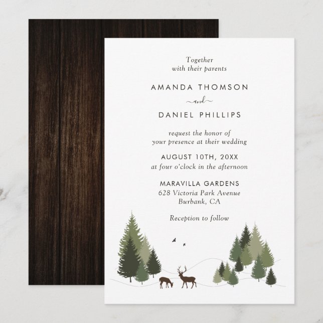 Invitations de mariage rustique dans la forêt de C (Devant / Derrière)