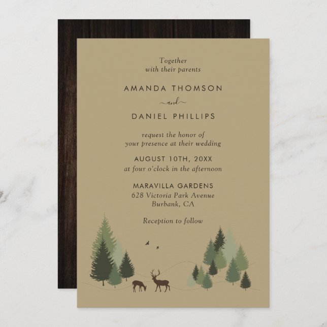 Invitations de mariage rustique dans la forêt de C (Devant / Derrière)