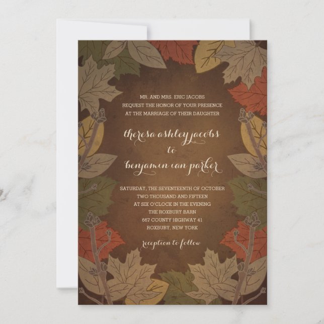 Invitations de mariage rustique d'automne (Devant)