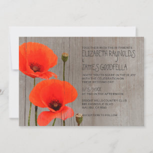 Invitations de mariage rustique de coquelicots