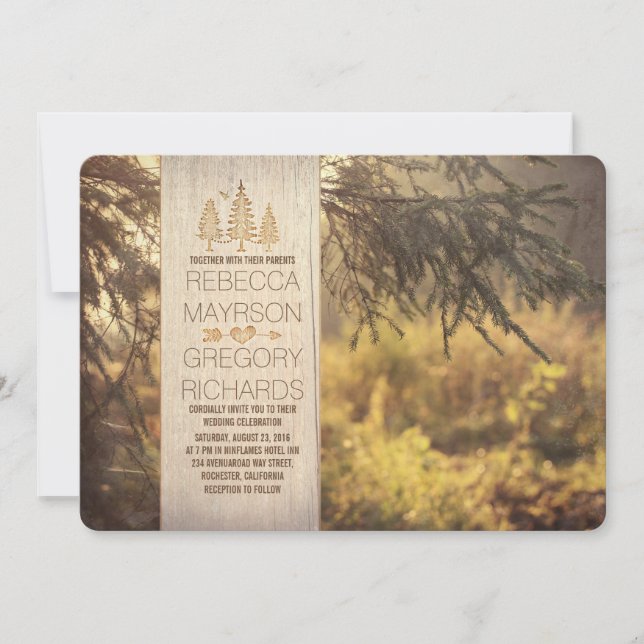 Invitations de mariage rustique de la forêt (Devant)