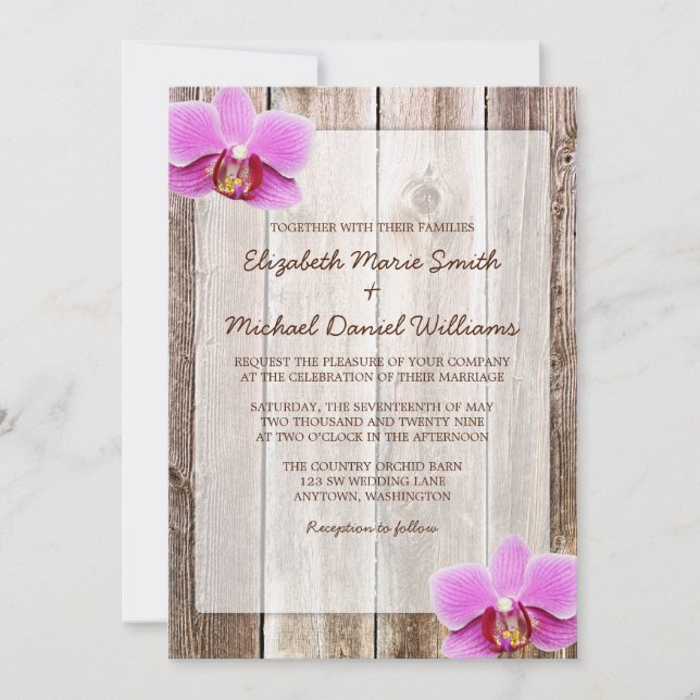 Invitations de mariage rustique de l'orchidée en b (Devant)