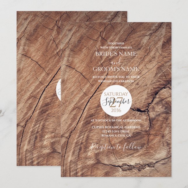 Invitations de mariage rustique en bois (Devant / Derrière)