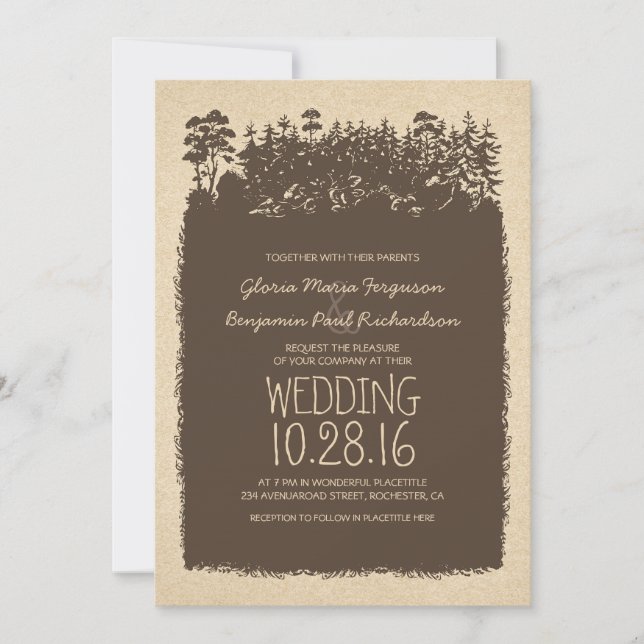 Invitations de mariage rustique en bois (Devant)