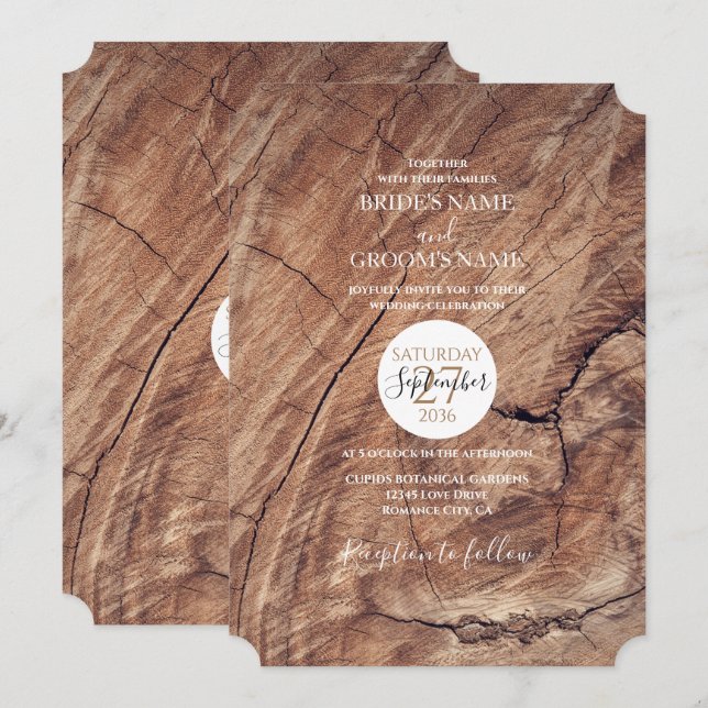 Invitations de mariage rustique en bois (Devant / Derrière)