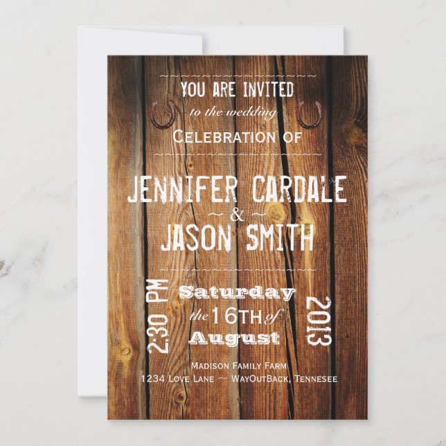 Invitations de mariage rustique en bois d'étable (Devant)