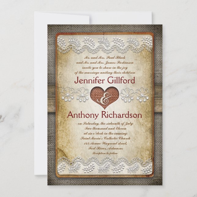 invitations de mariage rustique et vintage (Devant)