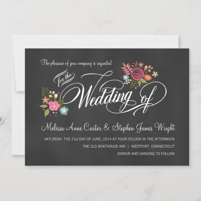 Invitations de mariage Rustique Floral Chalkboard (Devant)