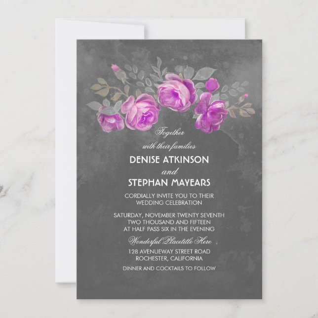 Invitations de mariage Rustique Floral Chalkboard (Devant)