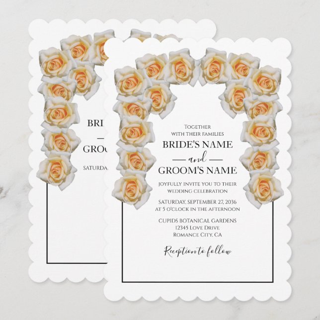 Invitations de mariage rustique Orange Roses (Devant / Derrière)
