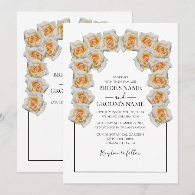 Invitations de mariage rustique Orange Roses (Devant / Derrière)