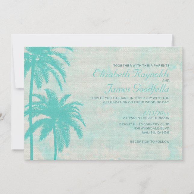Invitations de mariage Rustique Palm Tree Burlap (Devant)