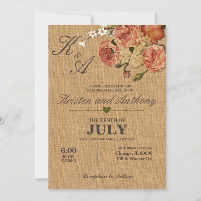 Invitations de mariage rustique personnalisables (Devant)