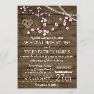 Invitations de mariage Rustique rose cerise en fle