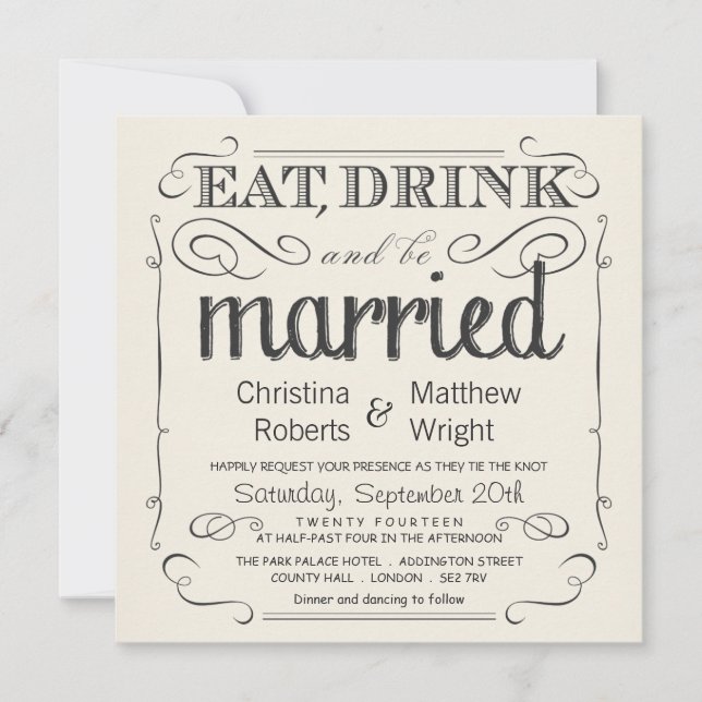 Invitations de mariage rustique Vintage noir et cr (Devant)
